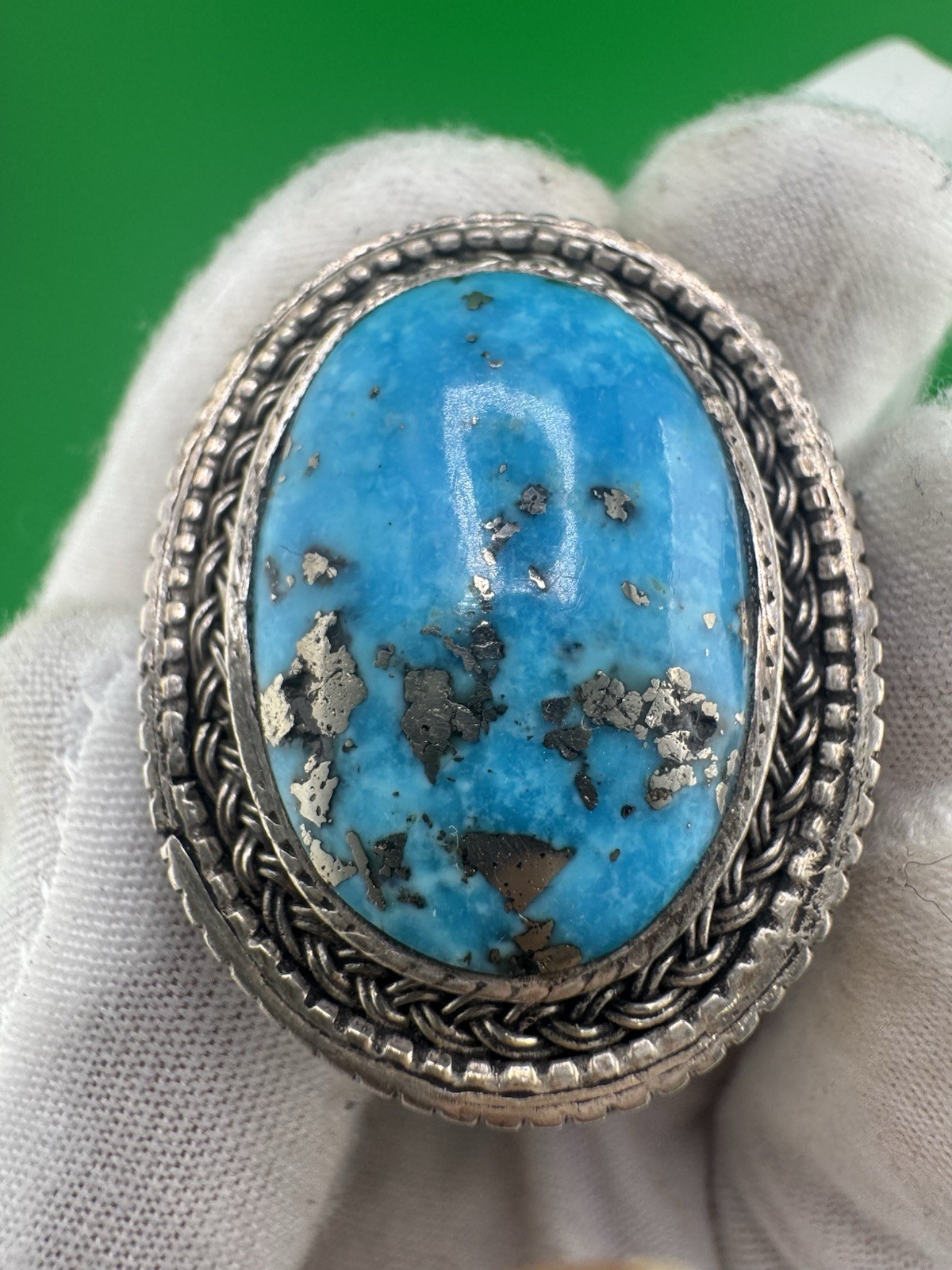 Persian Turquoise Ring 925 Starling Silver 7.5 size #1973-18