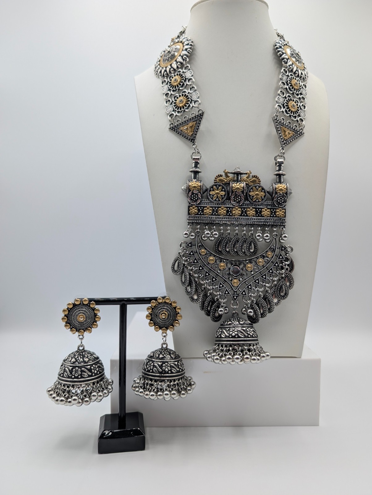 Bala Afghani Fusion Boho Necklace Set | Dual Tone German Silver