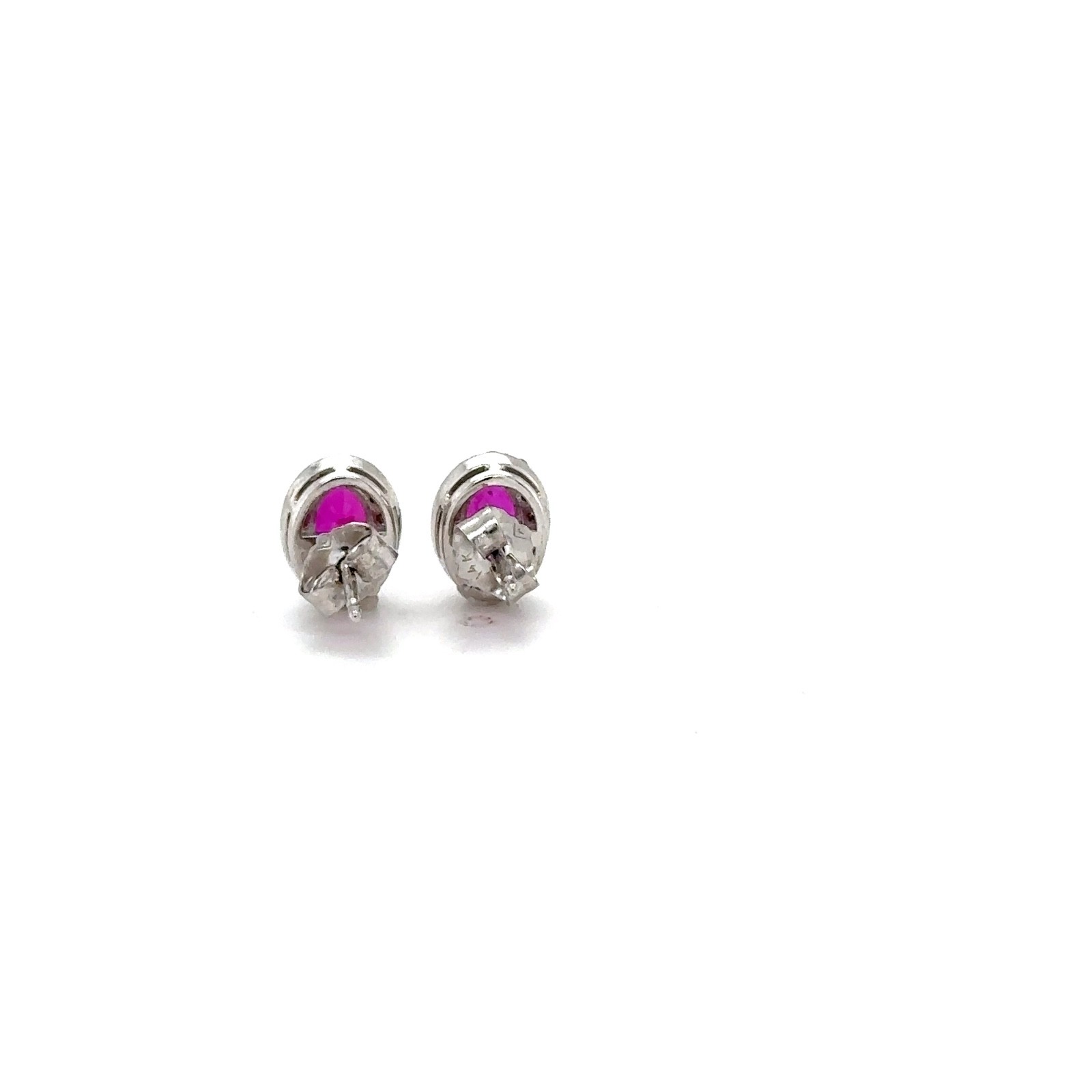 Vivid Red Ruby Oval Statement Stud Earrings,14K Gold,0.93ct Ruby 0.32ct Diamond