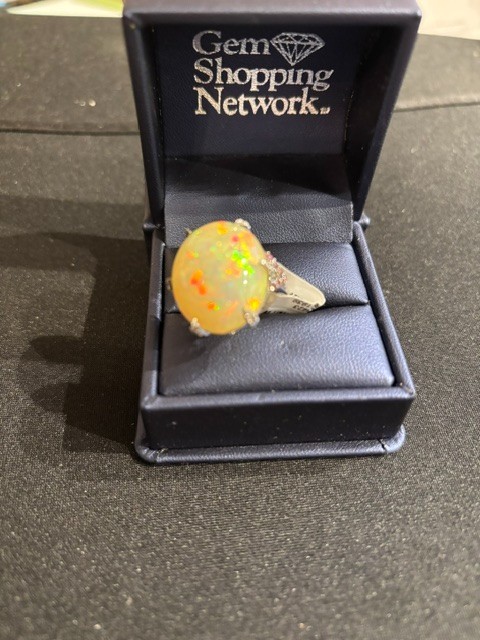 16.30 Ct Opal-.040 ctw Pink white Toumaline Diamond 14K gold ring
