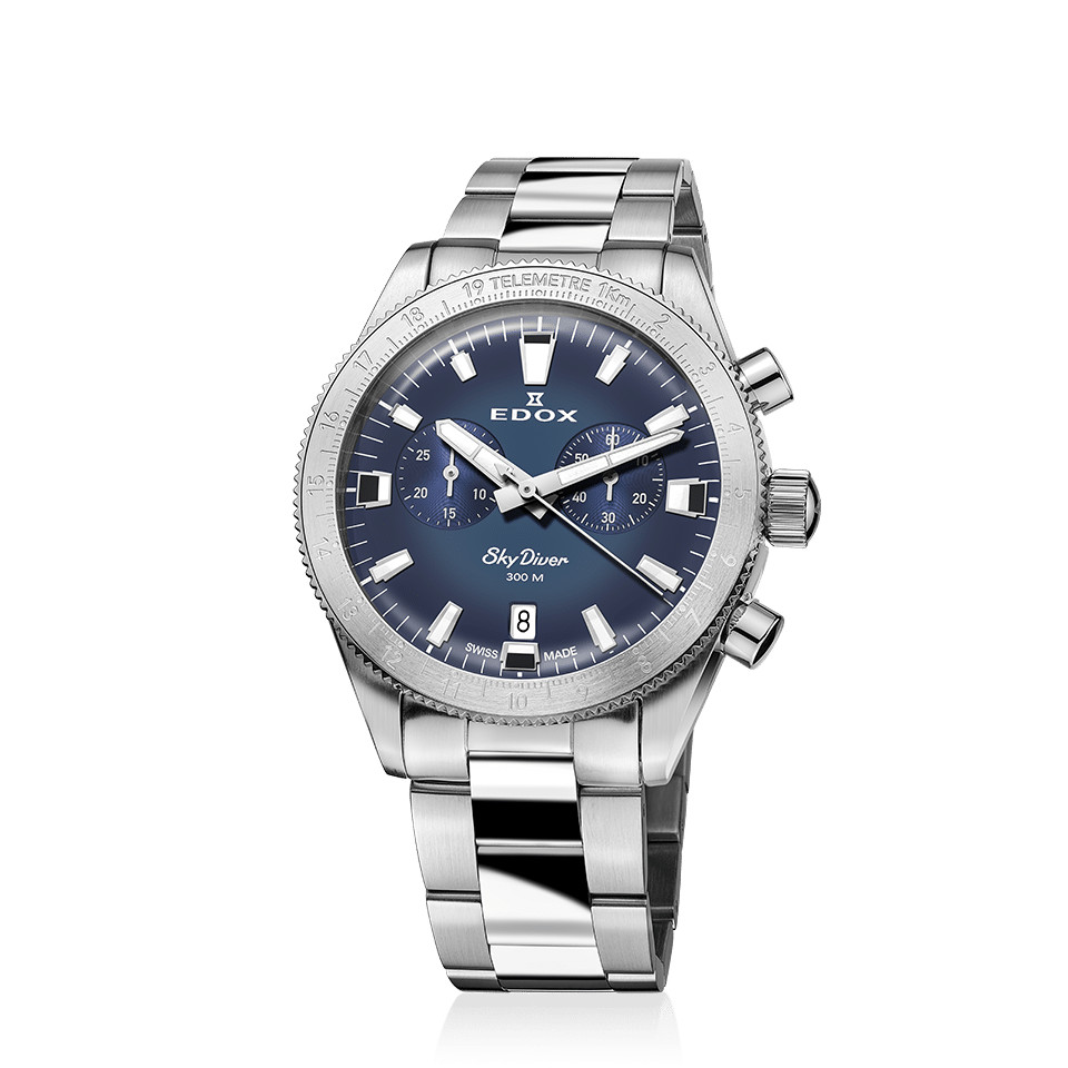 Edox Men’s ‘Skydiver’ Blue Dial SS Bracelet Quartz Watch 10116-3-BUIDN