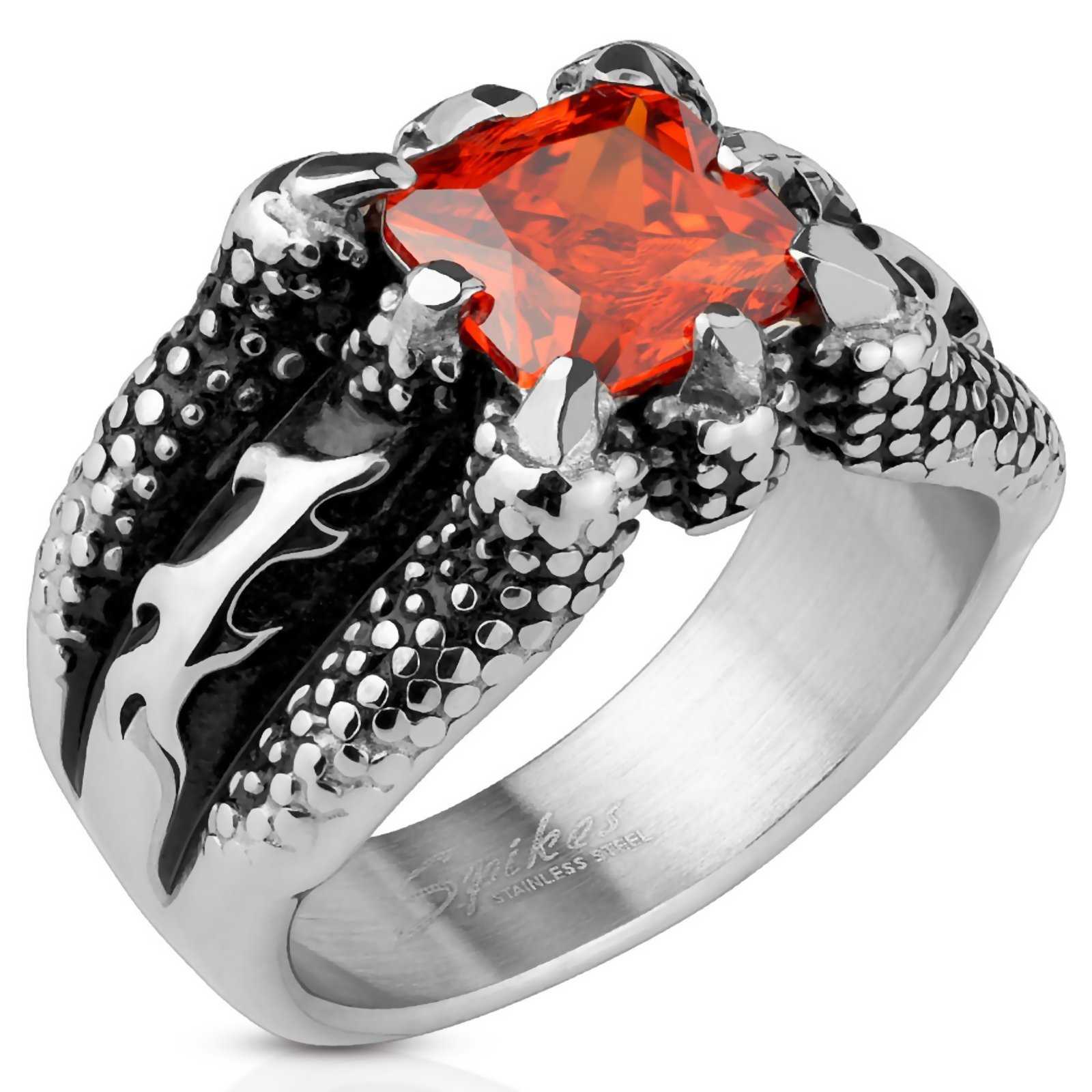 Mens Dragon Claw Ring Red Cubic Zirconia Stainless Steel Fantasy Band Sizes 9-13