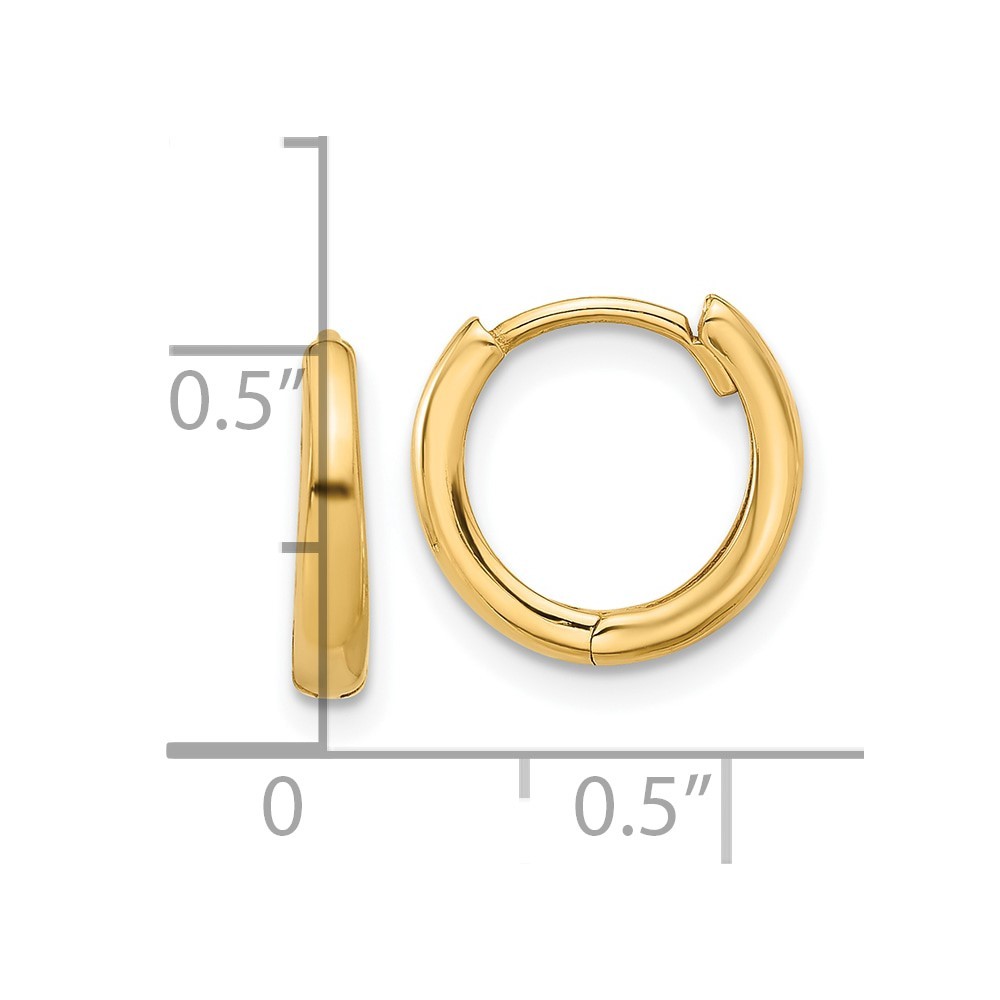 14K Yellow Gold Polished Hinged Hoop Earrings L-11.5 mm, W-12.4 mm