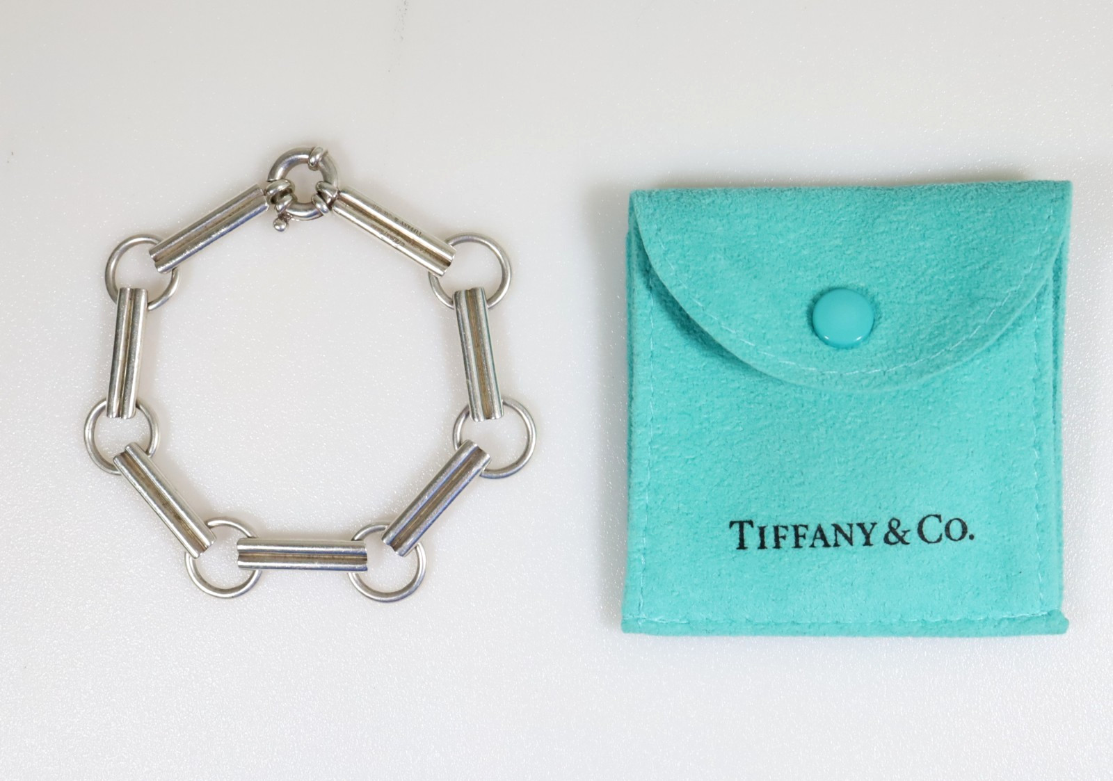 Authentic Vintage Tiffany & Co. 925 Silver Heart Bar Link Bracelet 18 cm.