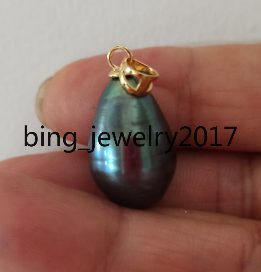 Huge 12.7-20MM NATURAL SOUTH SEA GENUINE BLACK PEARL PENDANT 14K YELLOW GOLD