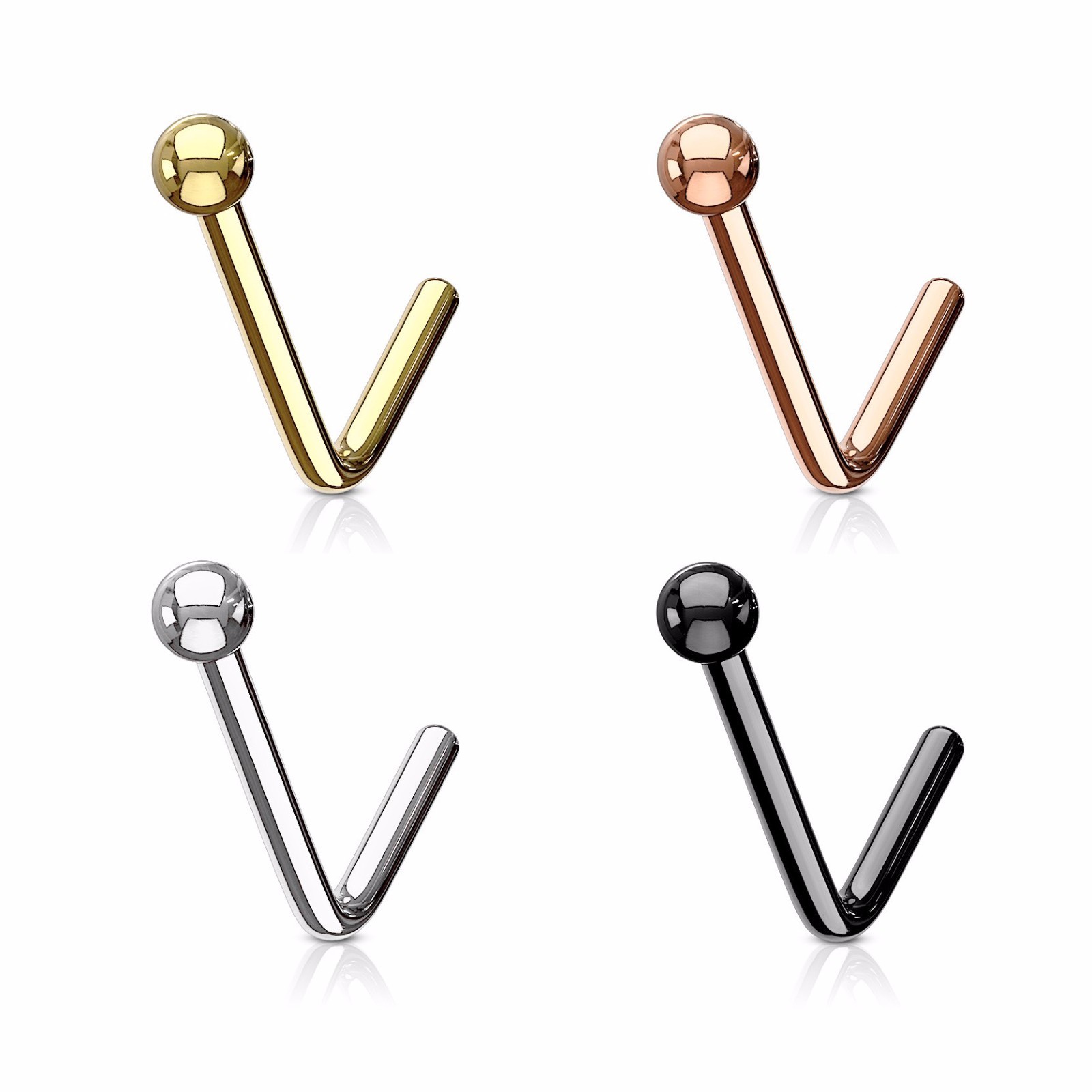 Nose Ring Stud Round Top I.P Surgical Steel L Bend Shape 20G 18G 6MM 4 Colors