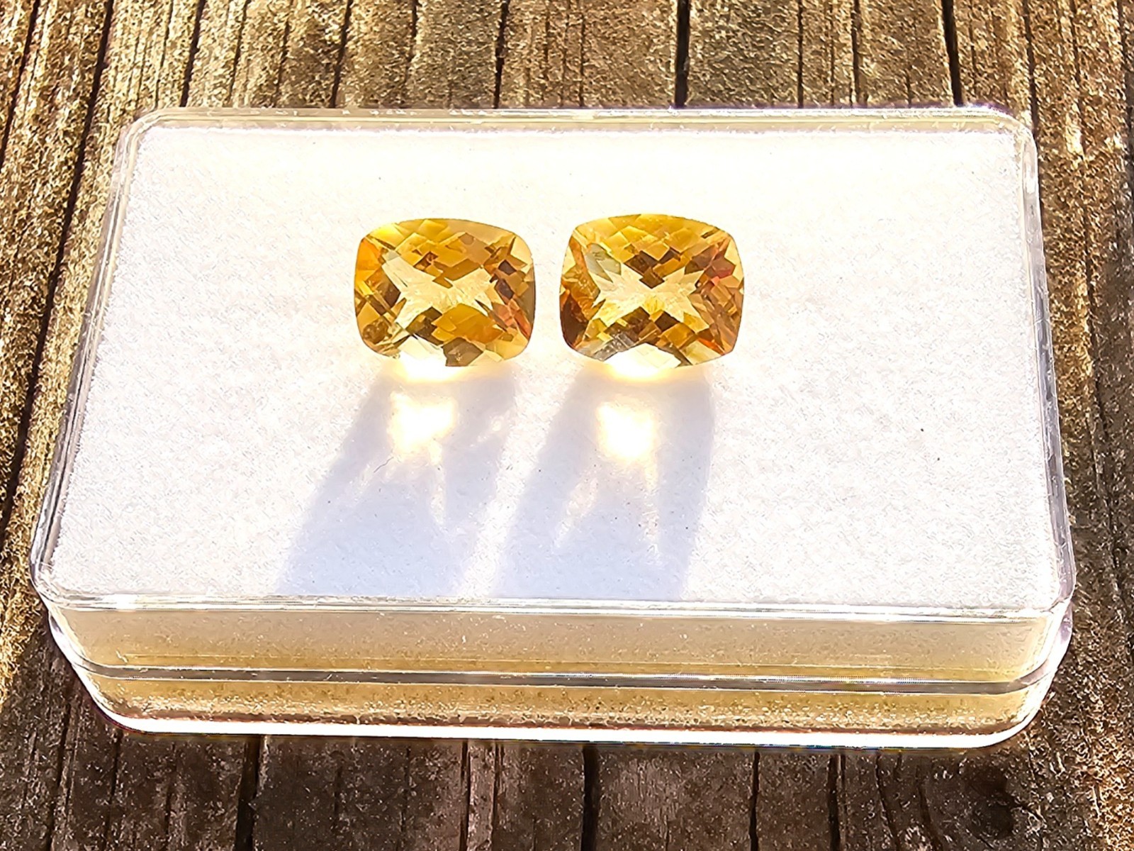 Citrine Pair Of 10.8mm Cushion Loose Stones