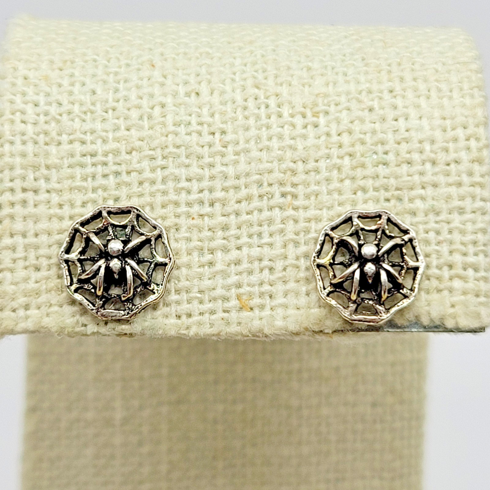 Sterling Silver Spider on Web Stud Earrings ~ 7.5mm