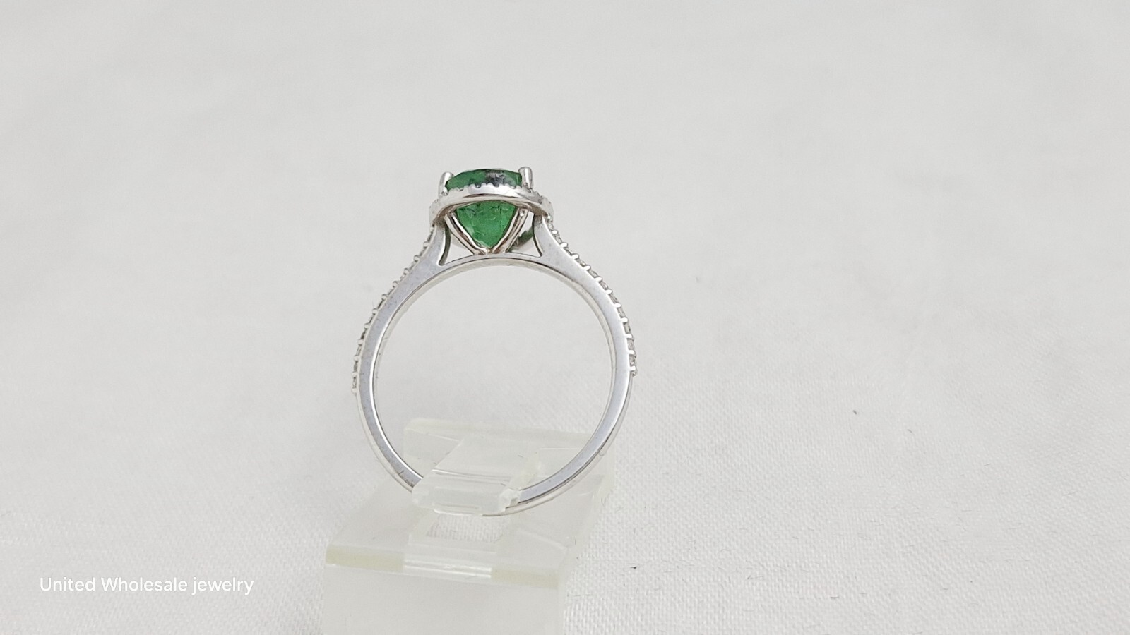 2.38Ct Genuine Mined Pear Emerald & Diamond Ring In Solid 14K White Gold