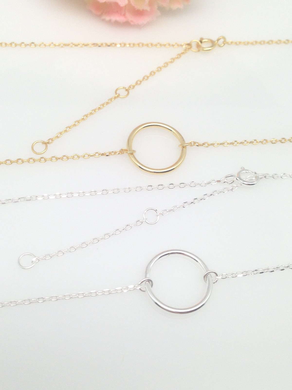 Sterling Silver 925 Open Circle Pendant Necklace 11mm(0.43″) 15.5-17.5″