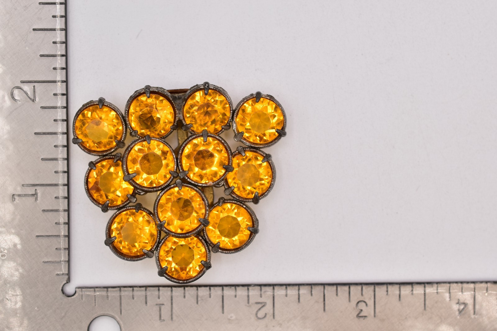 Vintage Amber Topaz Rhinestone Scarf Clip Pin Open Bezel Prong Cluster 40s Bin7