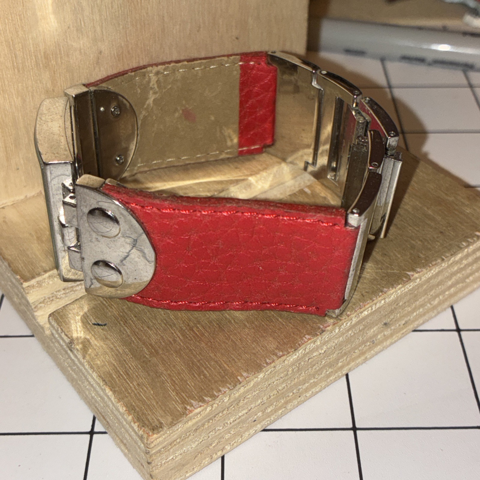 Vintage JJ Brand Square Quartz Red Leather Strap