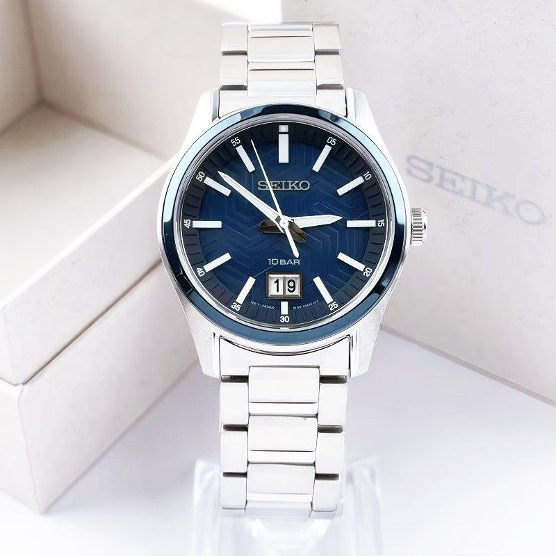 Seiko Essentials SUR559 Men’s Quartz Watch Blue Textured Dial 39.5mm