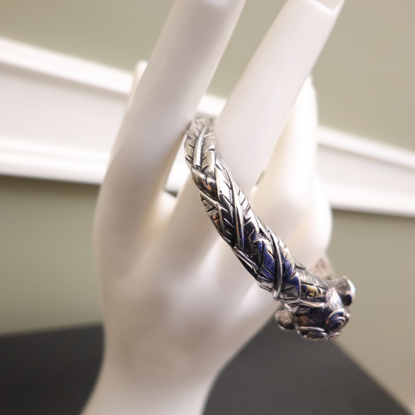 Jai bracelet elephant 925 sterling silver 14K gold hinged cuff garnets Sz 6.75in