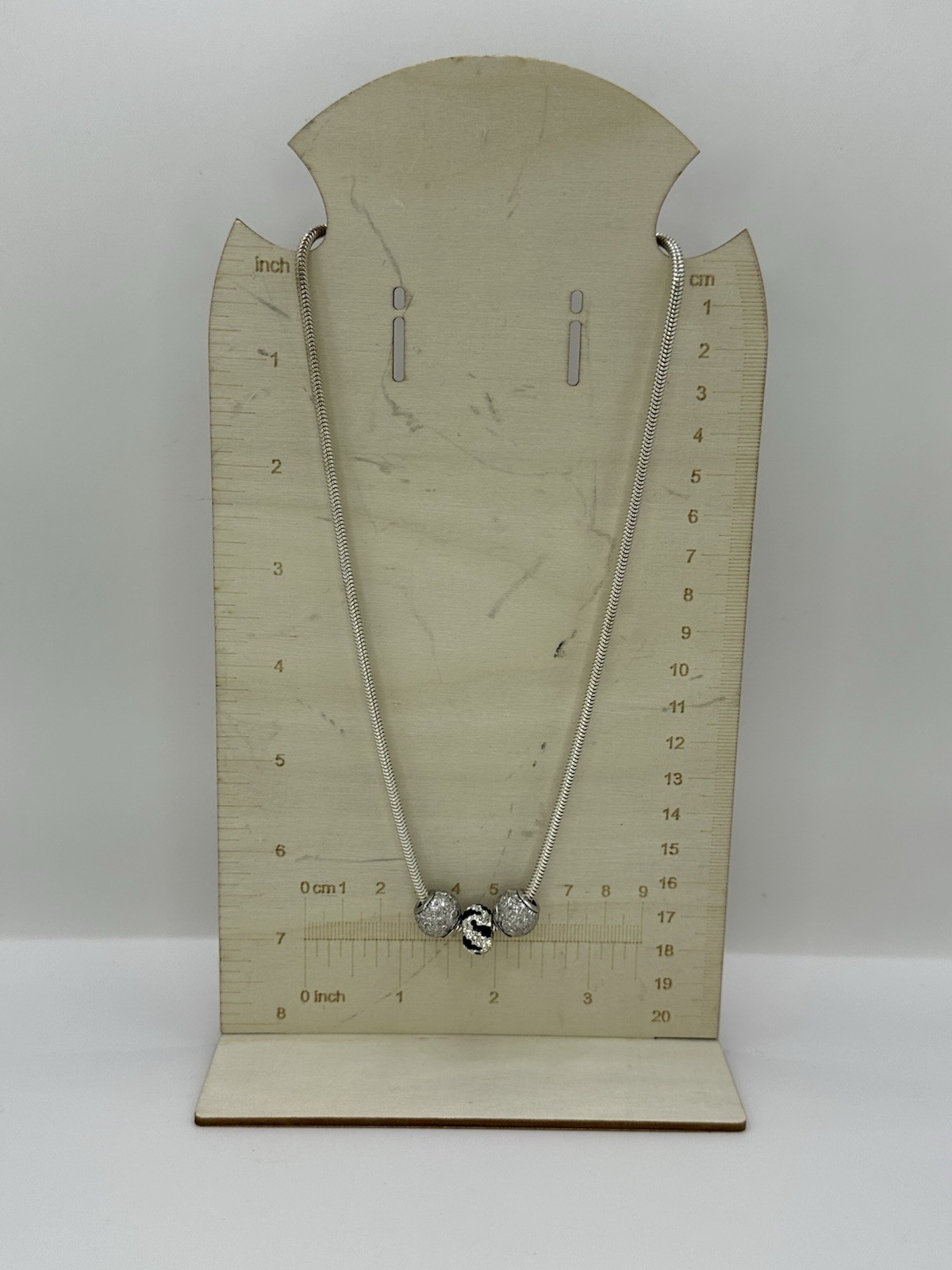 Sterling Silver 925 Snake Chain with Crystal And Silver Barrel Slide Charms RCI