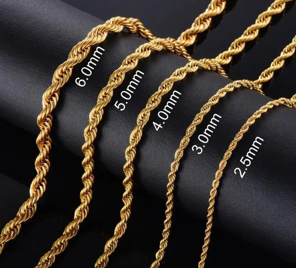 18k Gold Filled Italy Twist Rope Necklace Heavy Solid Chain 2mm 3mm 4mm 5mm 6mm