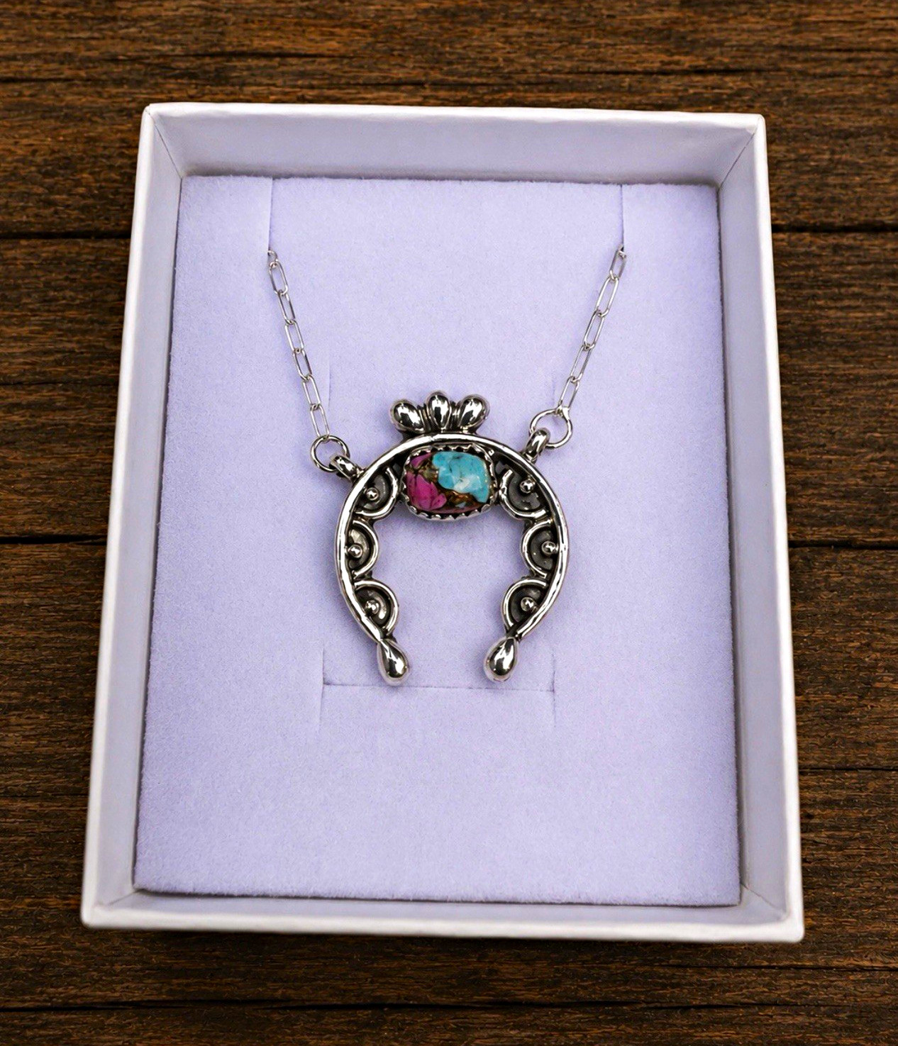 925 Sterling Silver Horseshoe Cotton Candy 16-18 Necklace