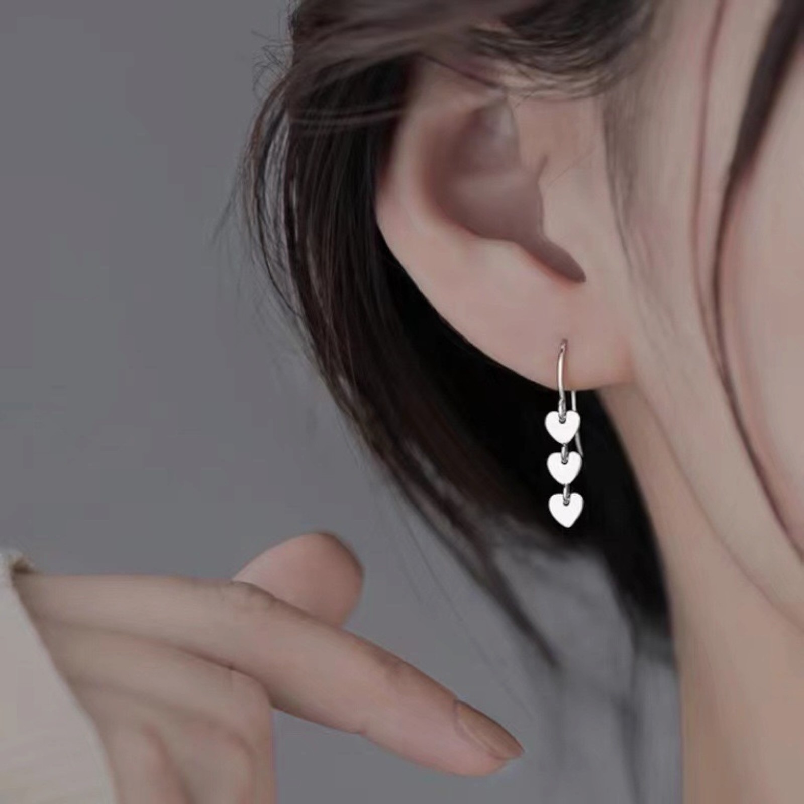 Women Girl Dangle Drop Heart Stud 925 Sterling Silver Post Earrings B60