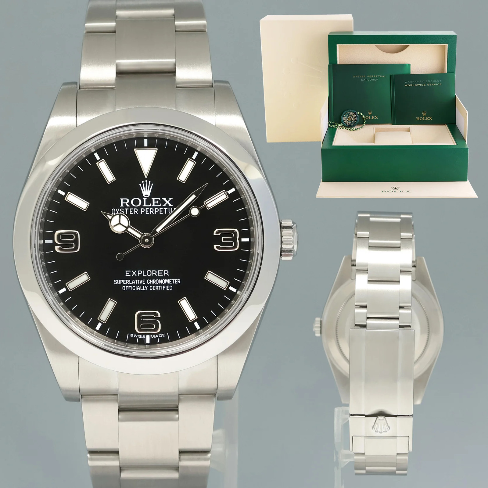 2015 MINT Rolex 214270 Explorer 1 Black Arabic MK1 Dial Steel 39mm Oyster Watch