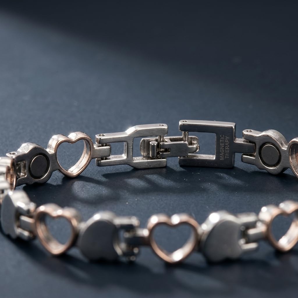 Heart Accent Bracelet for Women – Silver Plated Two Tone Rose Gold Link Jewel…