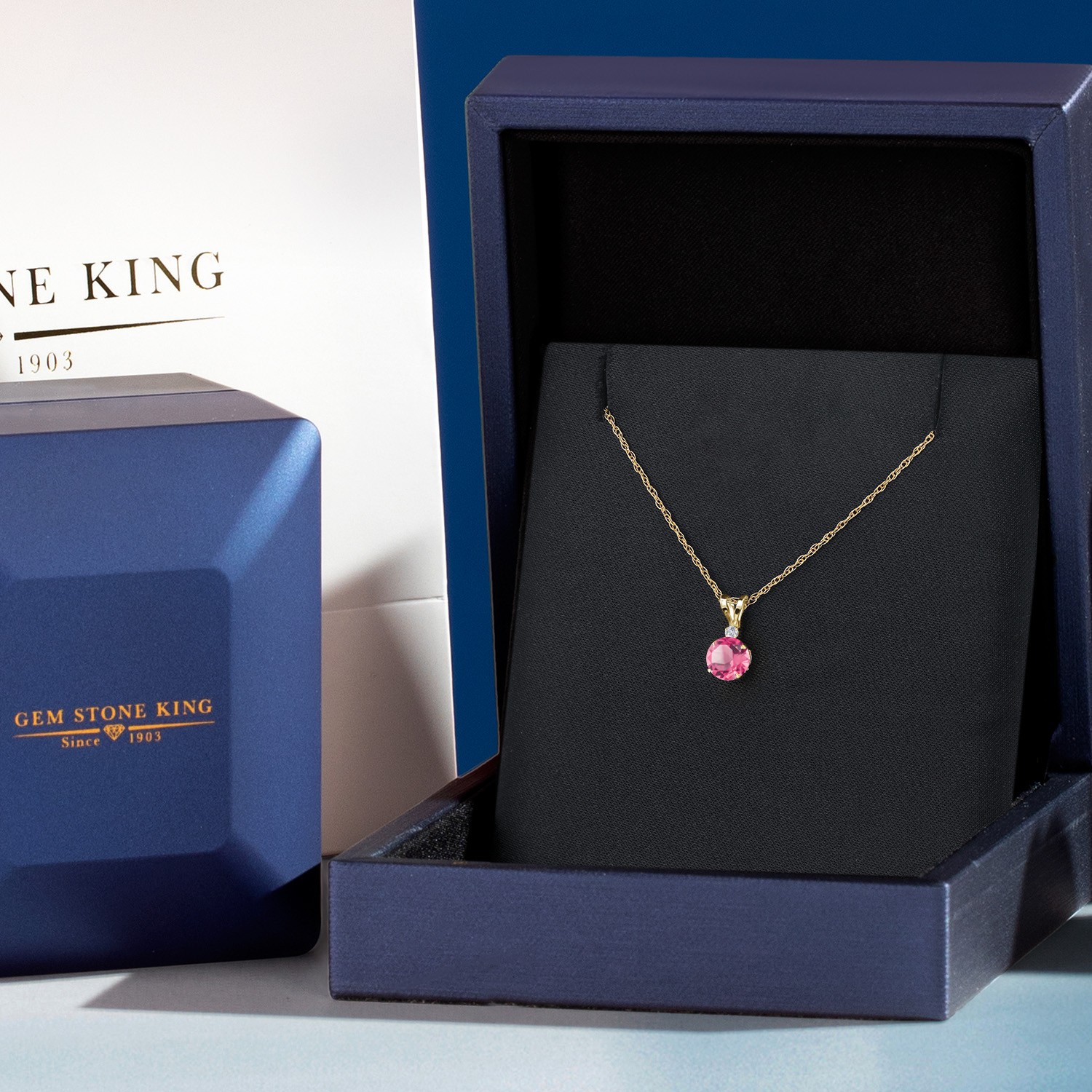 14K Yellow Gold Pink Mystic Topaz and Lab Grown Diamond Pendant Necklace for
