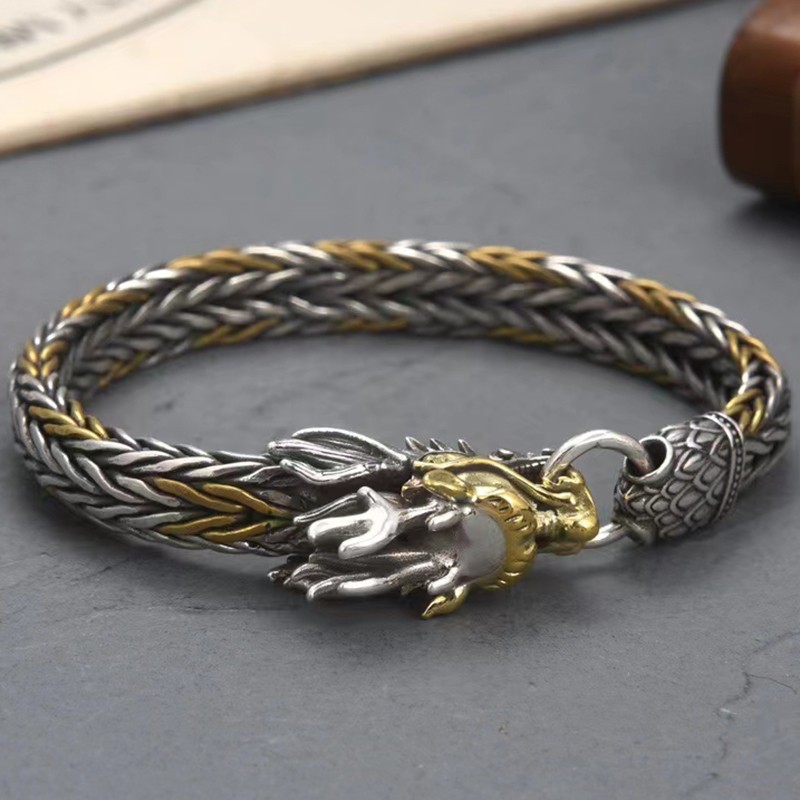 Real S925 Sterling Silver Men 9mm Dragon Head Wheat Link Bracelet Many Length