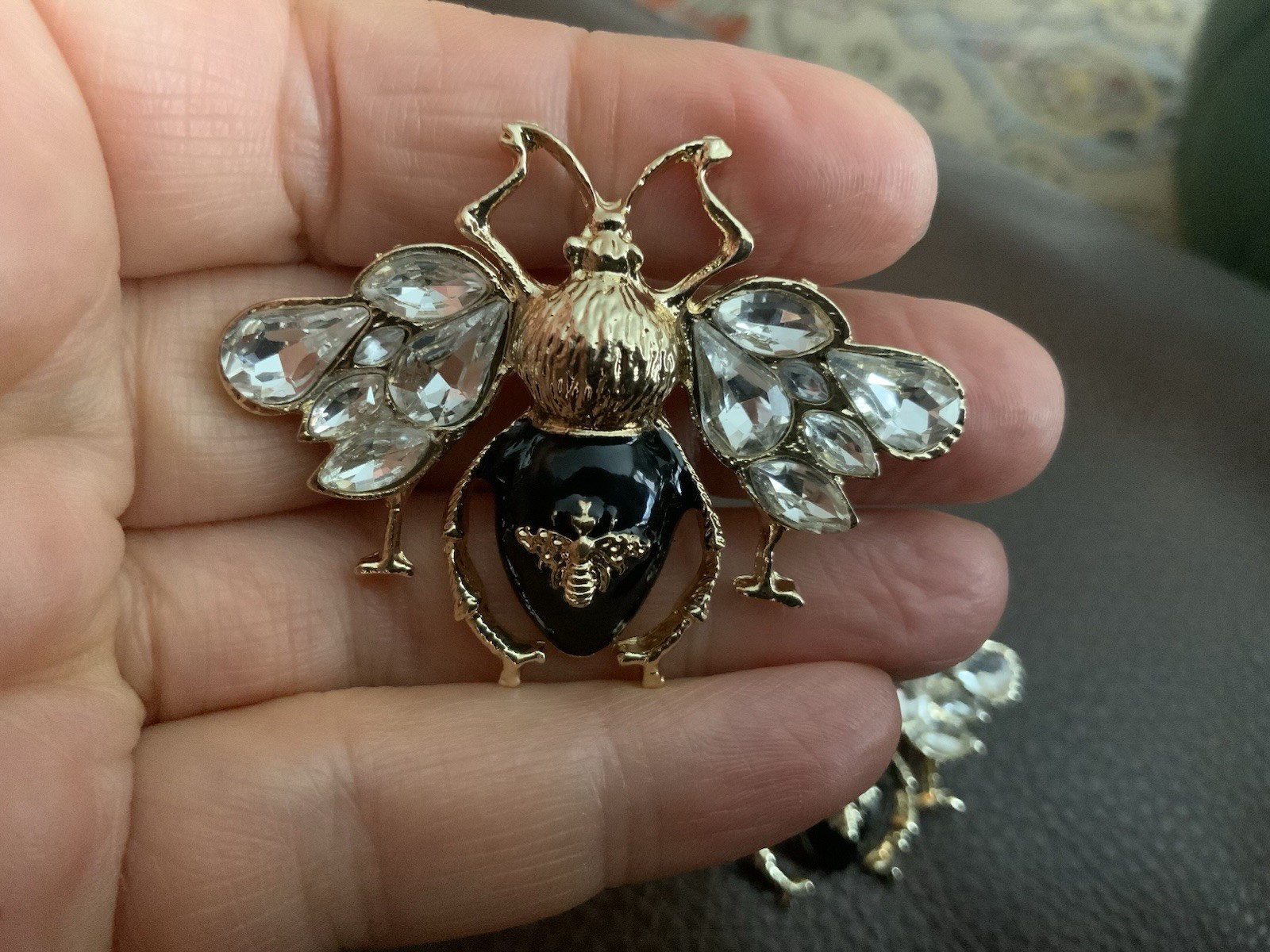 Queen Bee Art Deco Gold Earrings Himeybee Insect Cottagecore Crystal Boho Museum