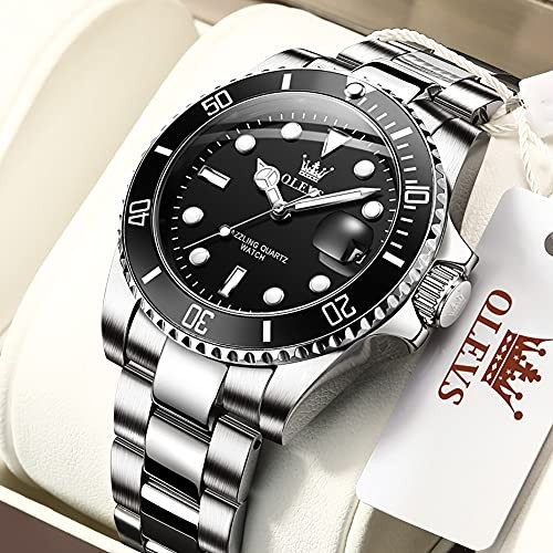 Mens Watches, Silver Dress Gold Classic Luxury Big Large 5885 steel black dial