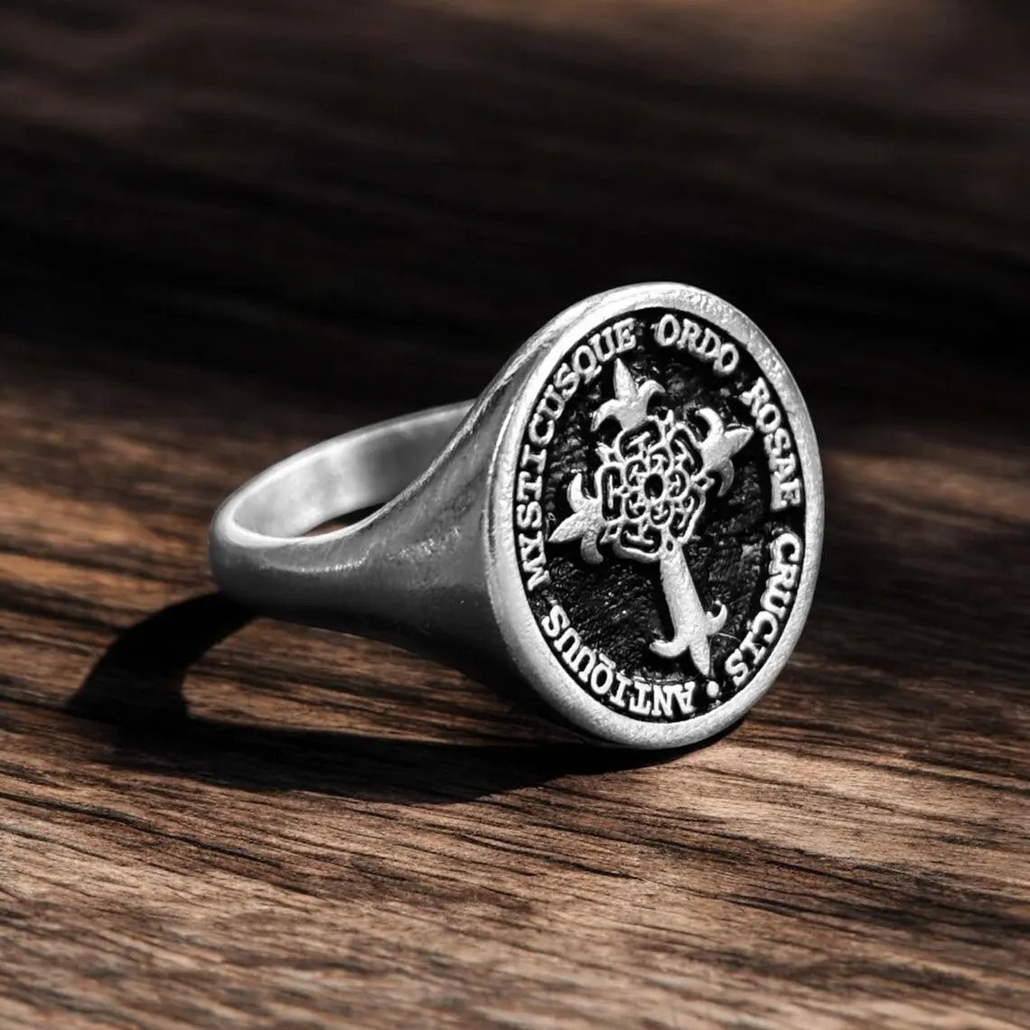 Sacred Rosae Crucis Signet Ring 925 Sterling Silver Rosicrucianism Symbol Ring