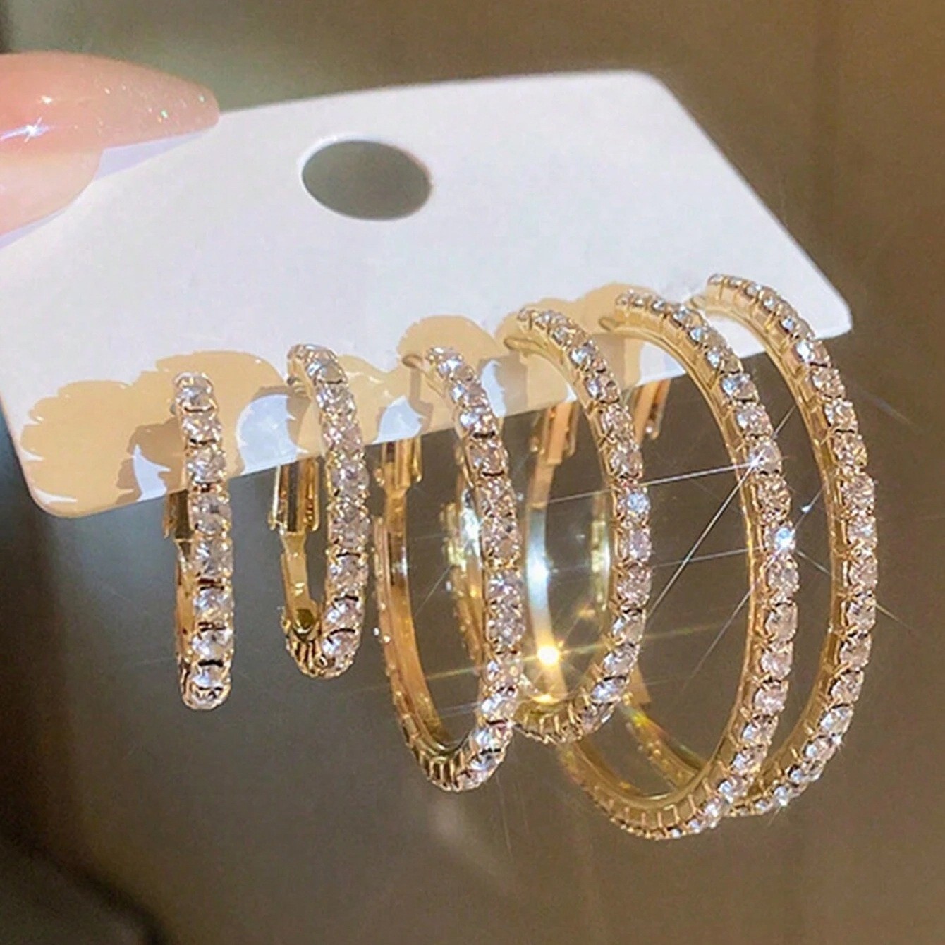 6Pairs Sparkling Rhinestone Hoops Earrings Fashion Jewelry For Women Jewelry Set