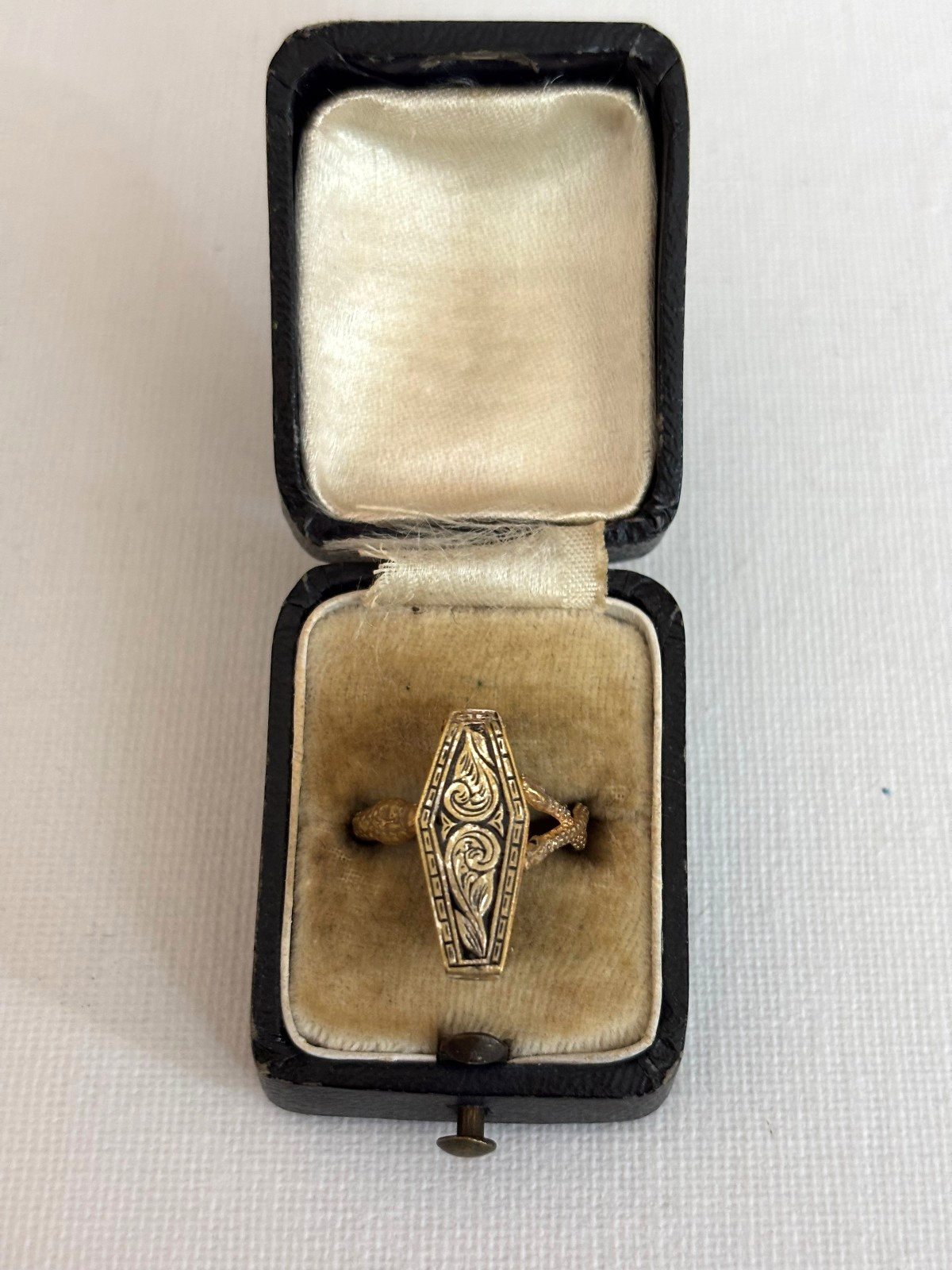 Ant. French Imperial Memento Mori Snake Casket Pill Box Silver Gild Enamel Ring