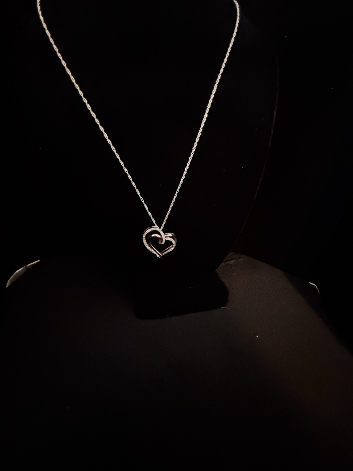 925 Sterling Silver & 1/8 Carat Diamond “2 Hearts Together As One” charm on 20in