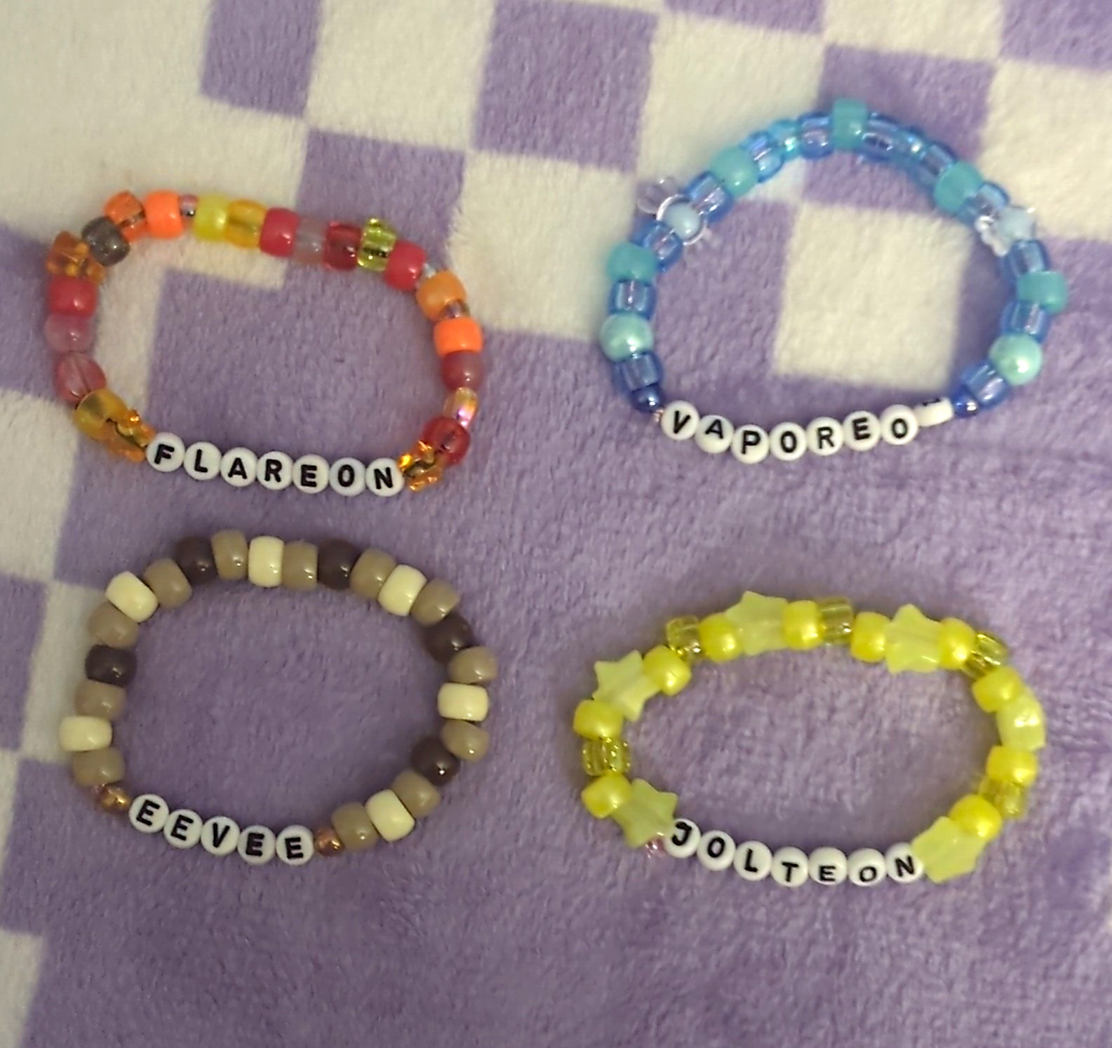 Handmade Anime Eeveelution Letter Bead Stretch Bracelet Set of 4 Stackable