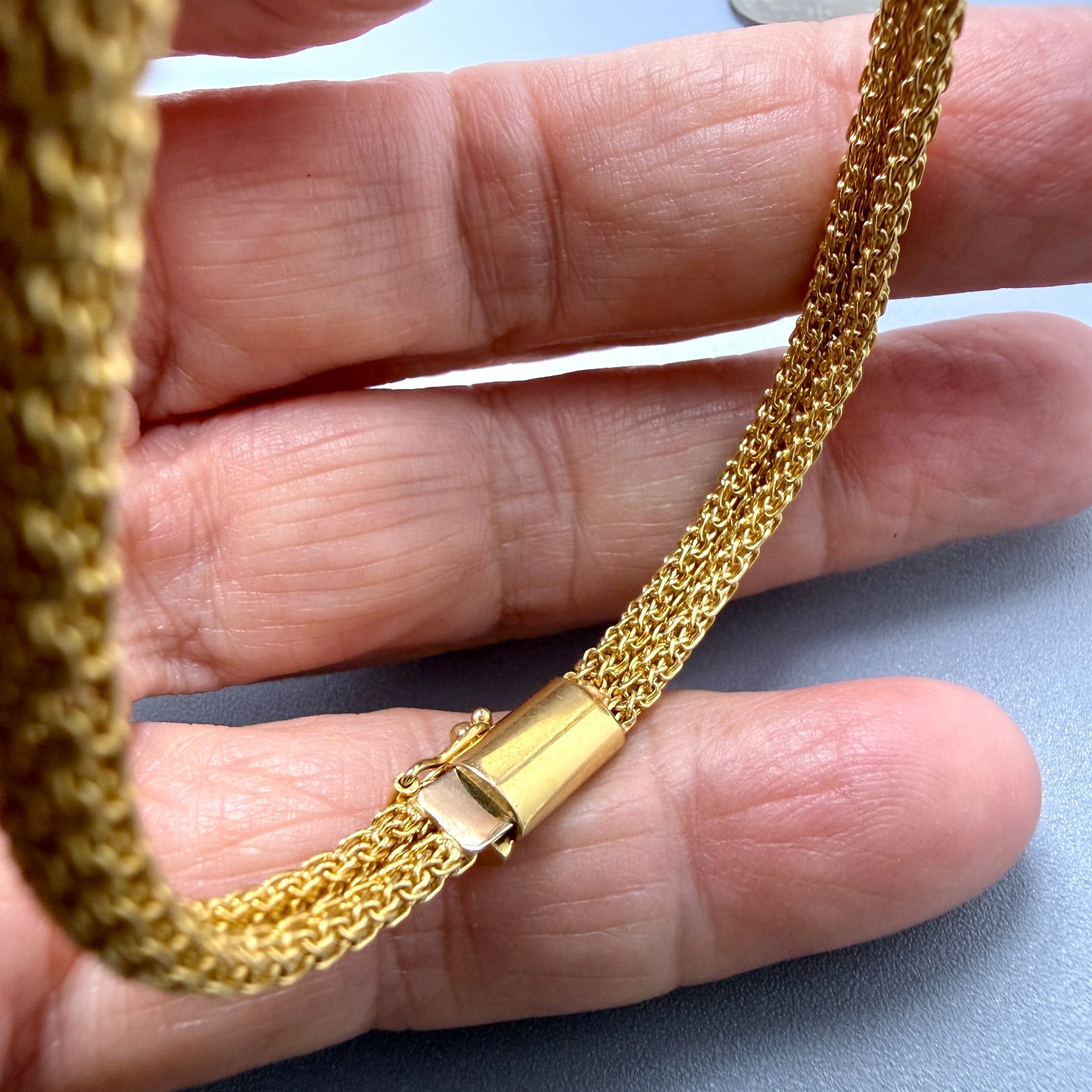 18K Italy Yellow Gold 5mm Mesh 7″ Bracelet 12.2 grams