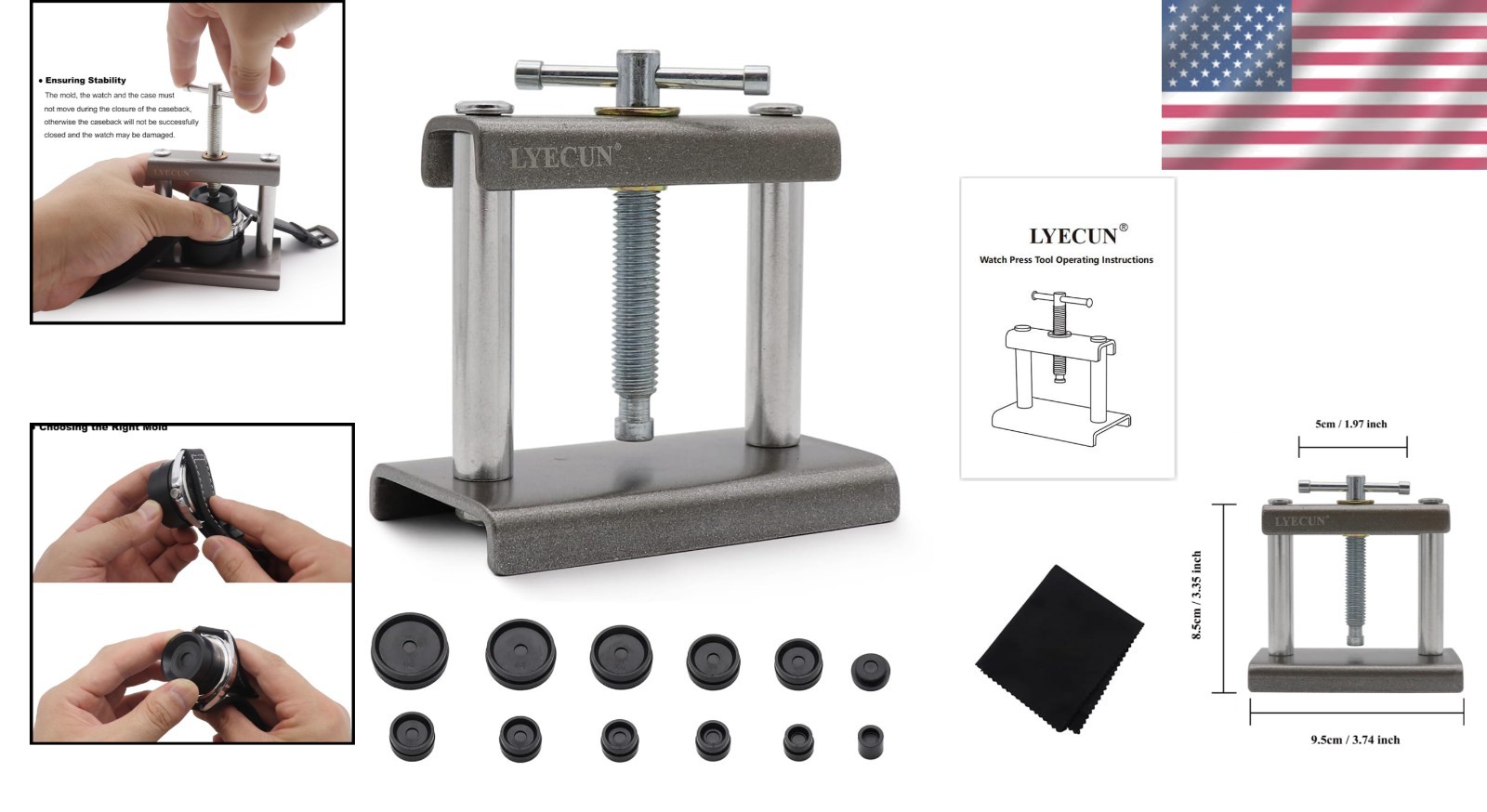 Lightweight Watch Press Tool with Fiber Cloth for Optimal Glass Protection