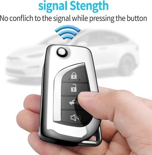 Compatible Key Fob Cover with Keychain Soft TPU 360 Degree Protection Key Silver