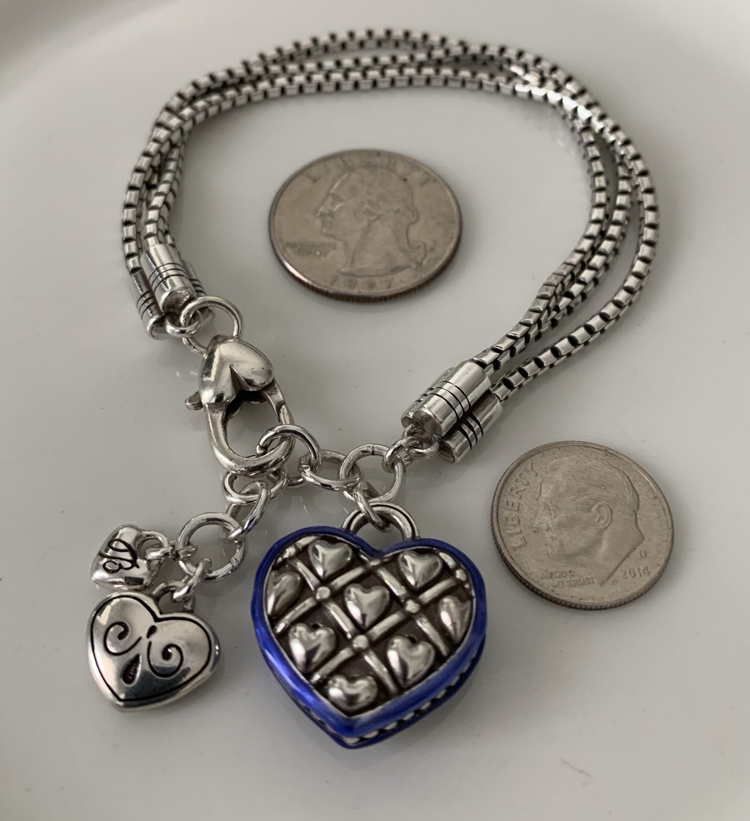 Brighton AL FRESCO & LOVE Hearts 7.5-8 Inch Charm Bracelet, Engraving