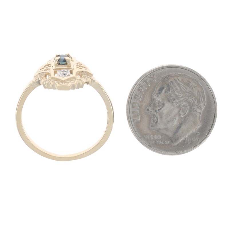 Yellow Gold Sapphire Diamond Ring – 10k Round .12ctw