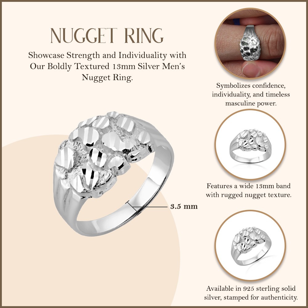 Silver Men’s 13mm Nugget Ring