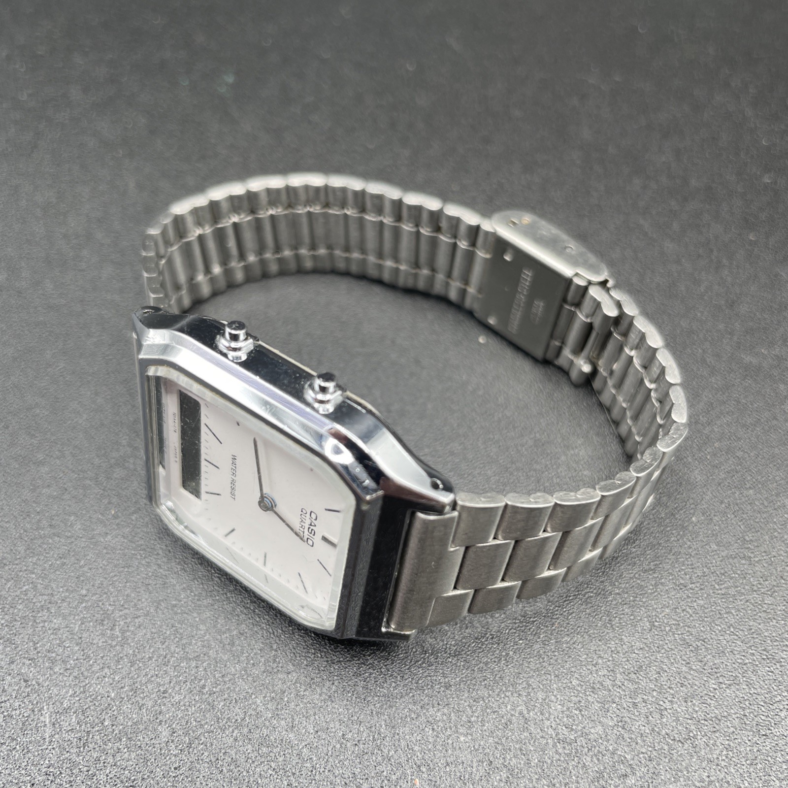 Casio AQ-230 Ana Digi Watch Silver Retro Square Japan Movt Vintage Style