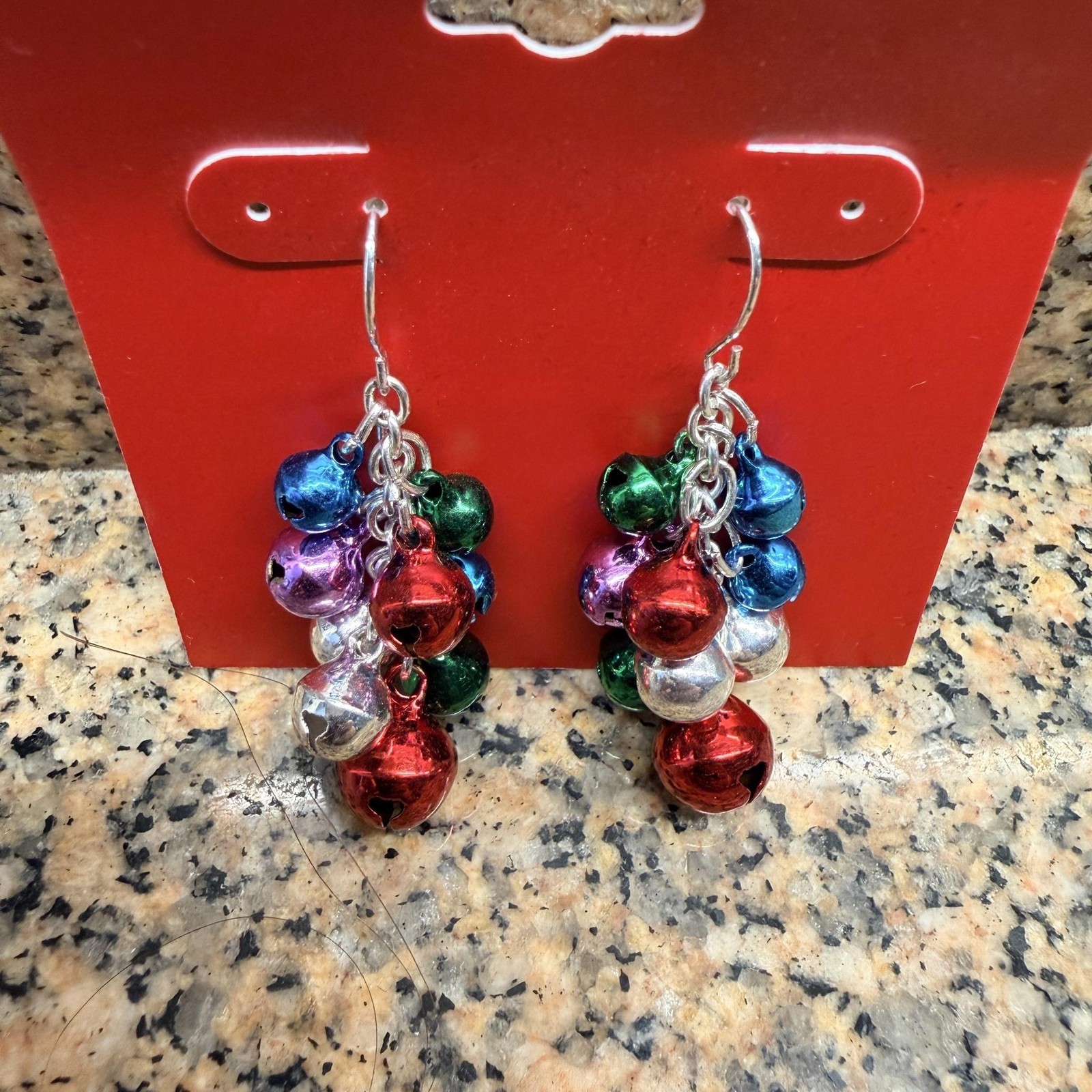 Kohl’s Multicolor Jingle Bell Dangle Chandelier Earrings Silver Tone Womens