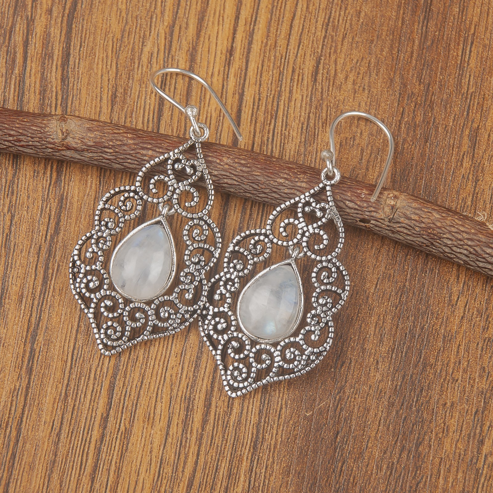 Pear Rainbow Moonstone 925 Sterling Silver Boho Drop Dangle New Earrings Jewelry