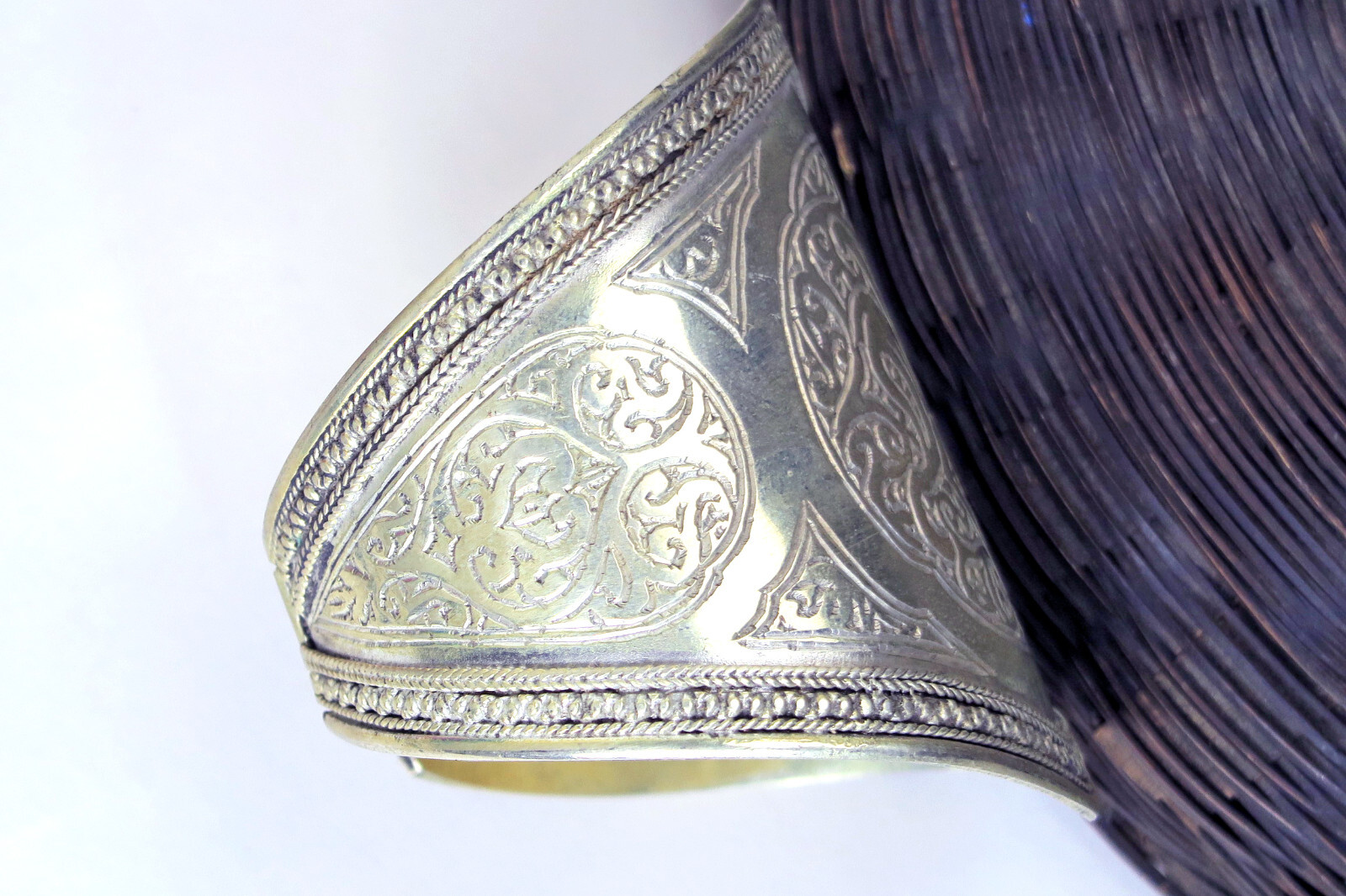 Big Ornately-Engraved Afghan Cuff Bracelet – Handmade Silver Plated #4720