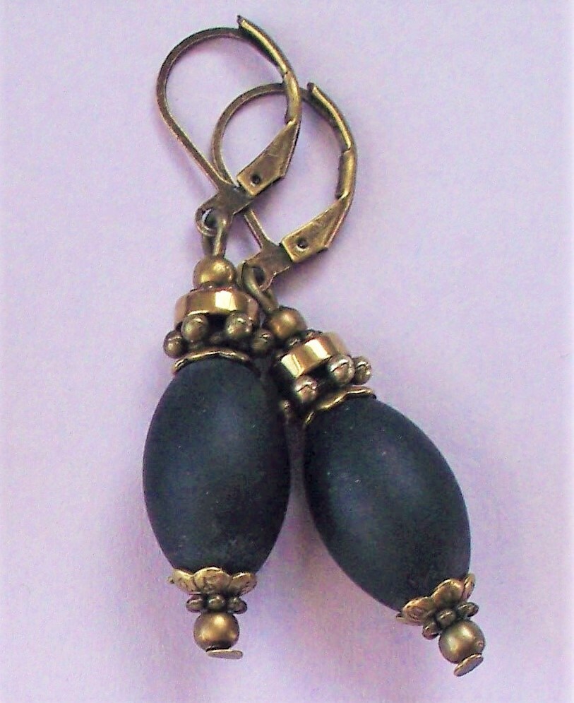 flat BLACK CRYSTAL drop Lever back COPPER or BRONZE U CHOOSE XX