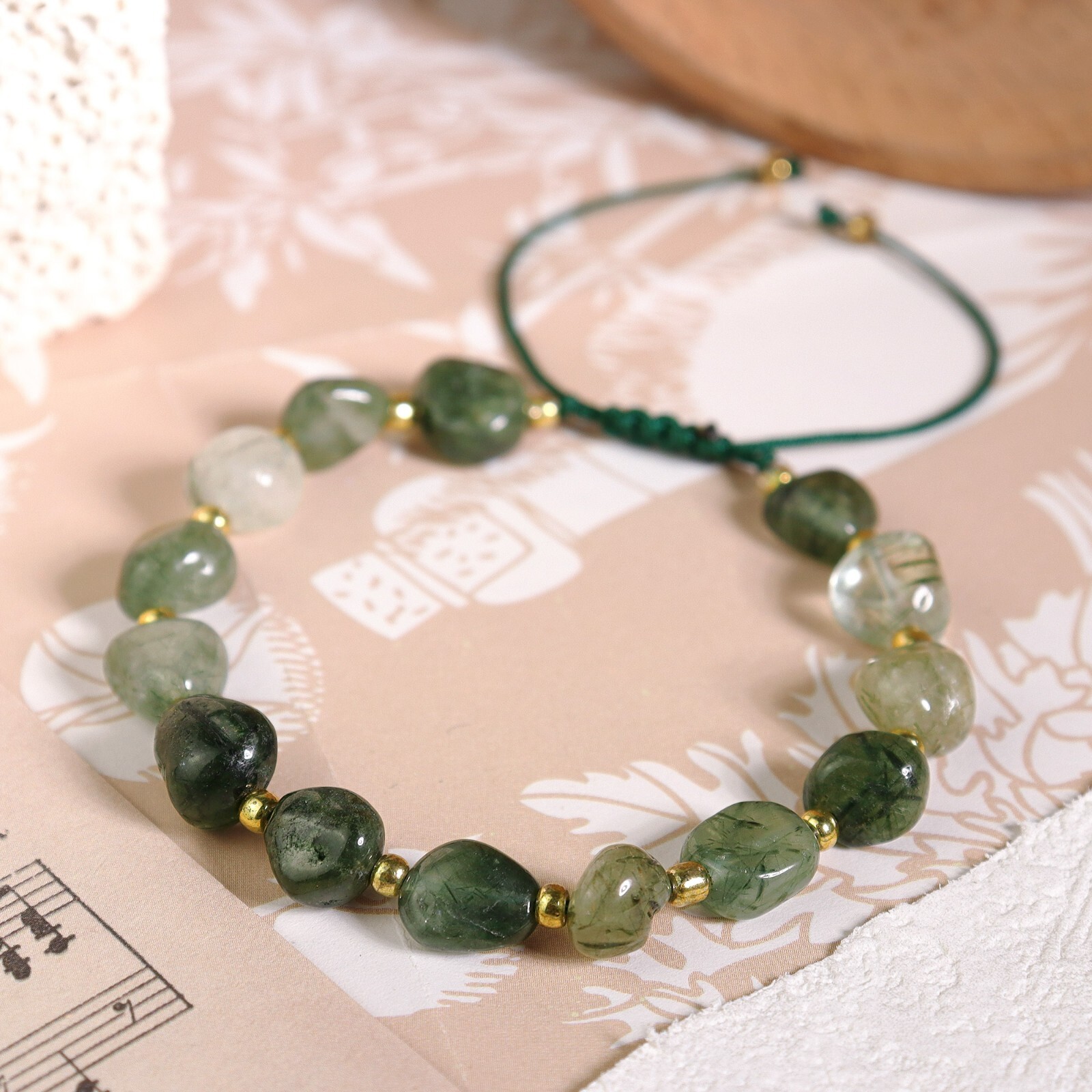 Natural Green Moss Agate Crystal Beads Hand Woven Healing Women Bracelet Gifts