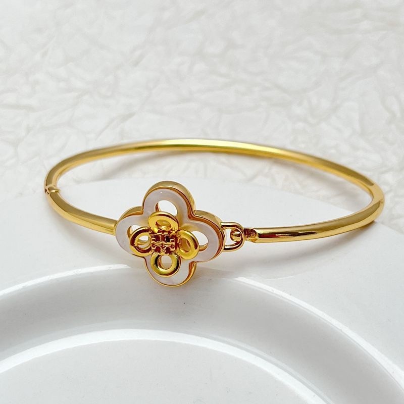 New Tory Enamel White Flower Design Bangle in Gold Size:6.5*5cm