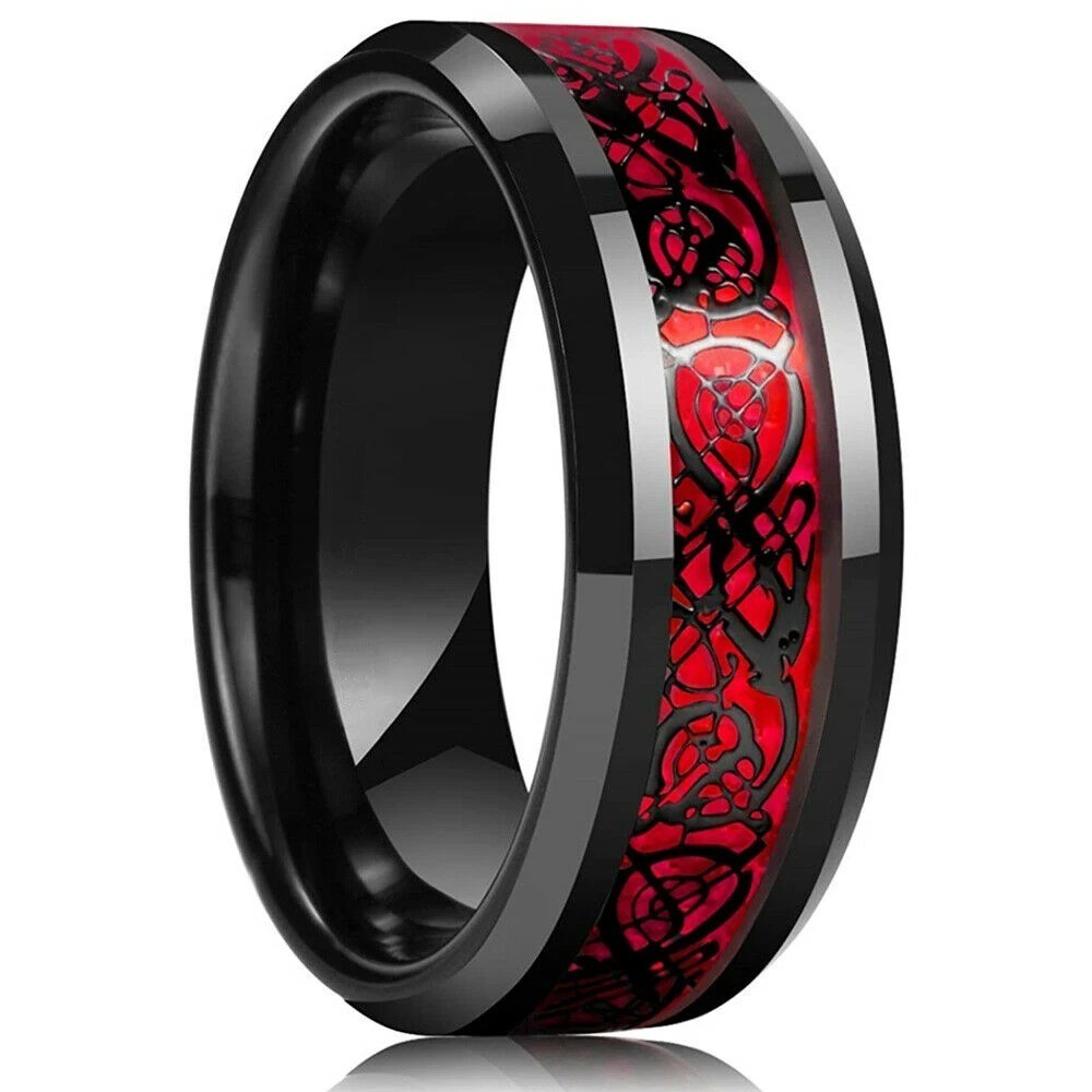 Men Women Gold Plated Blue Black Red Stainless Steel Celtic Dragon Band Ring 8mm