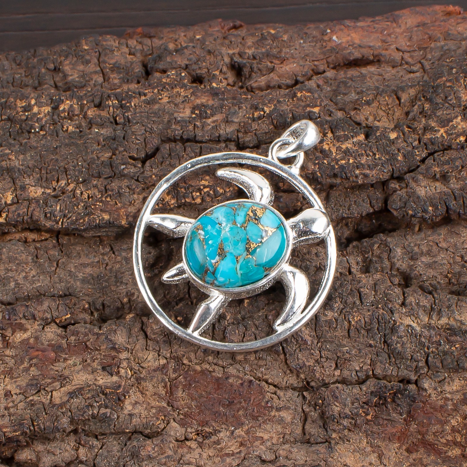 Handmade 925 Sterling Silver Jewelry Blue Copper Turquoise Gemstone Pendant