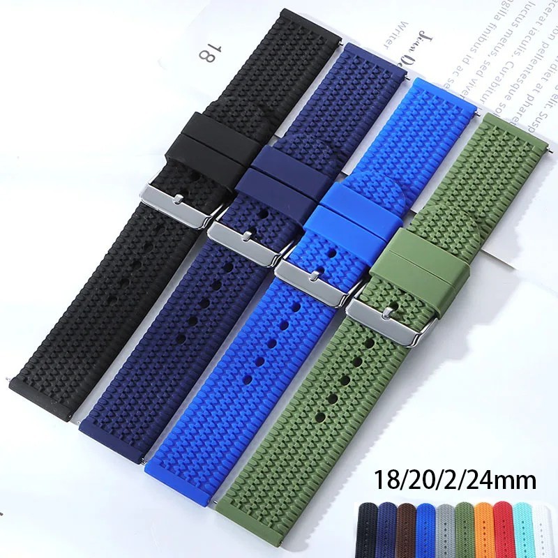 22mm Waffle Rubber Watch Band Quick Release Silicone Strap for Seiko Diver SKX