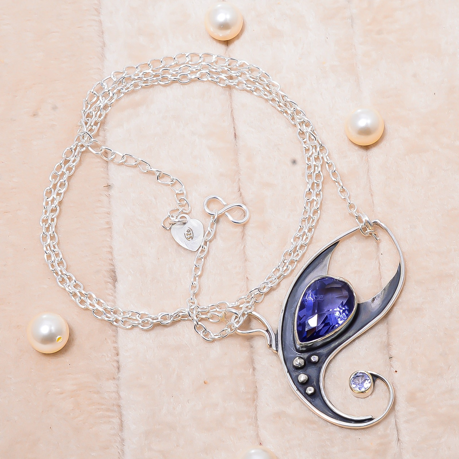 Iolite Gemstone 925 Sterling Silver Chain Pendant 19-23″ Cp10308110014